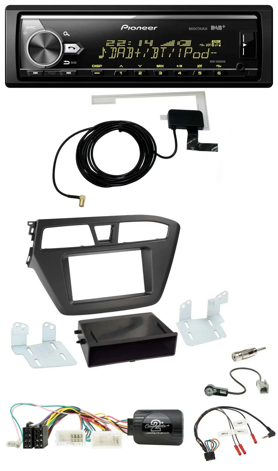 Автомагнитола для Hyundai i20 (с 2015) Pioneer Bluetooth, DAB, USB, совместима с кнопками на руле