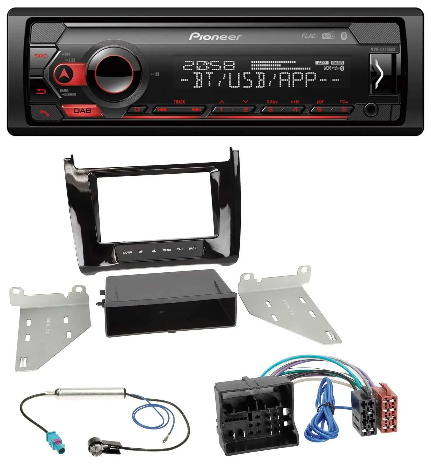Автомагнитола Pioneer MP3, USB, DAB, Bluetooth для VW Polo (с 2014) черный глянец
