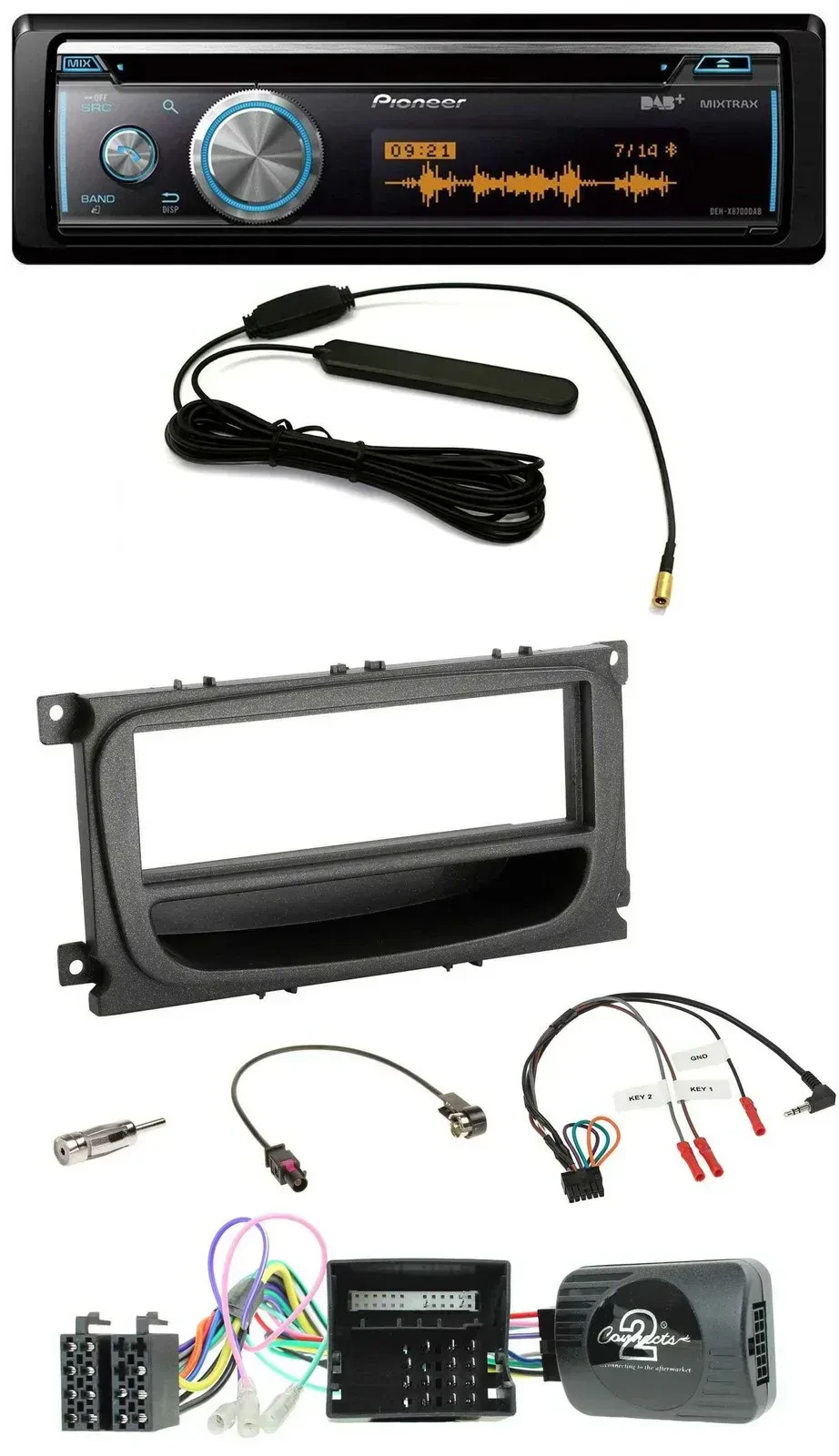 Автомагнитола Pioneer CD USB Bluetooth DAB для Ford Mondeo/S-Max (2007–2014) с поддержкой управления на руле