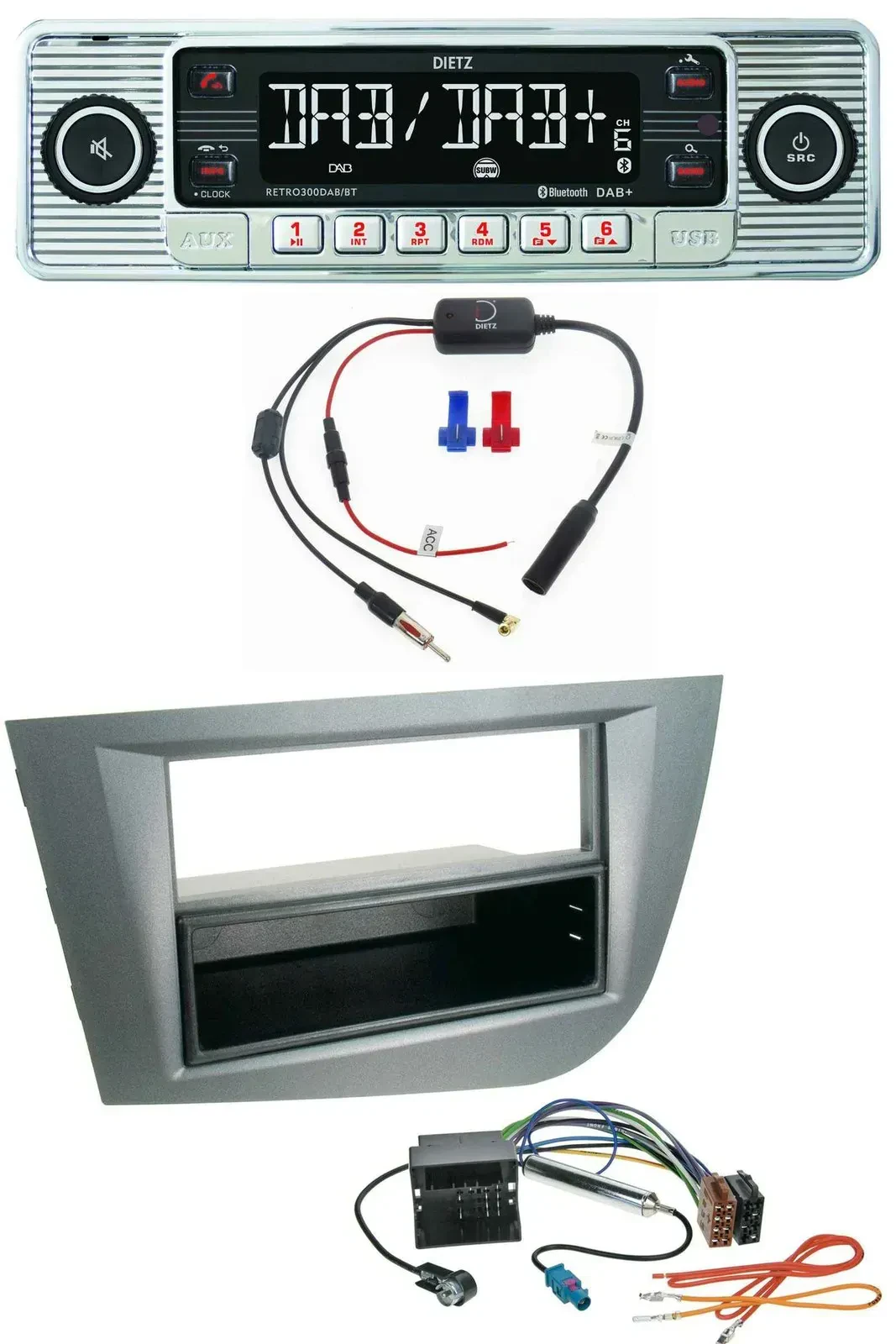 Автомагнитола для Seat Leon (с 2005) Dietz DAB, USB, MP3, Bluetooth тёмно-серый металлик