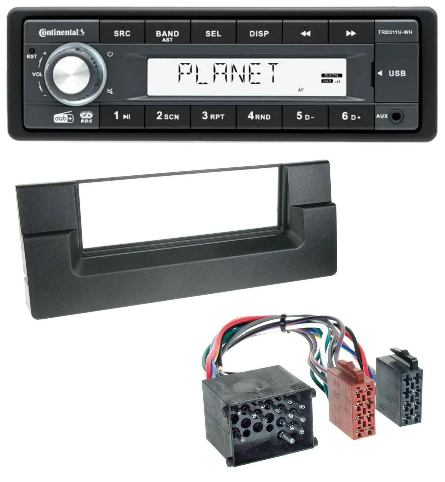 Автомагнитола Continental 1-DIN MP3 USB AUX DAB для BMW 5 (E39), X5 (E53), круглый пин