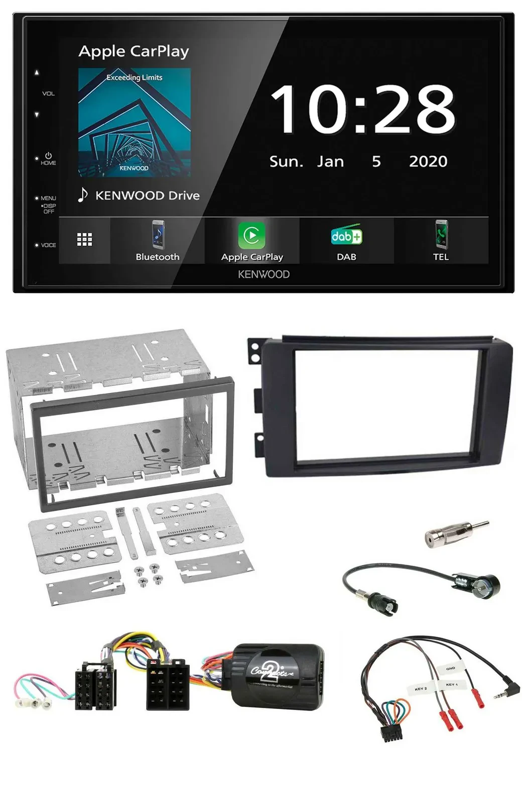Kenwood Bluetooth Lenkrad DAB USB 2DIN Autoradio für Smart ForFour 2004-2006