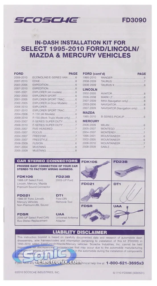 Scosche FD3090B Single-DIN or Double-DIN dash kit