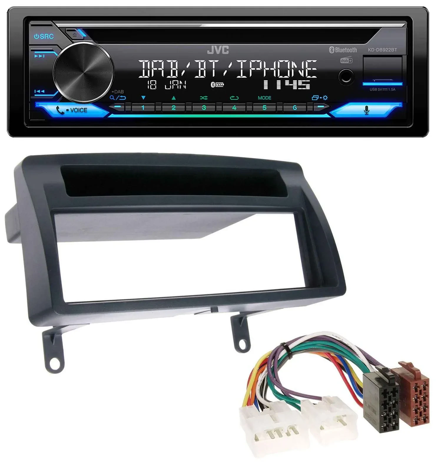 JVC Bluetooth MP3 USB DAB CD Autoradio für Toyota Corolla E12 2003-2008 dunkelgr