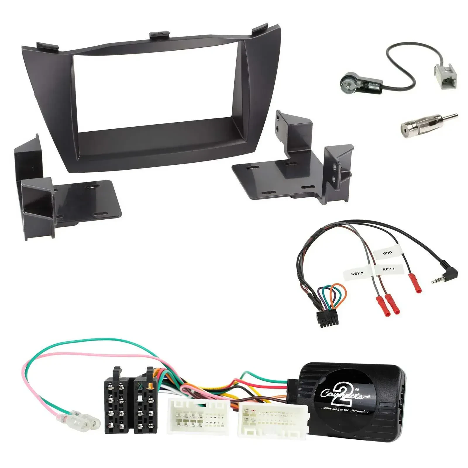 Установочный комплект для автомагнитолы Caraudio24 2 DIN для Hyundai ix35 (2010–2013) с адаптером рулевого управления