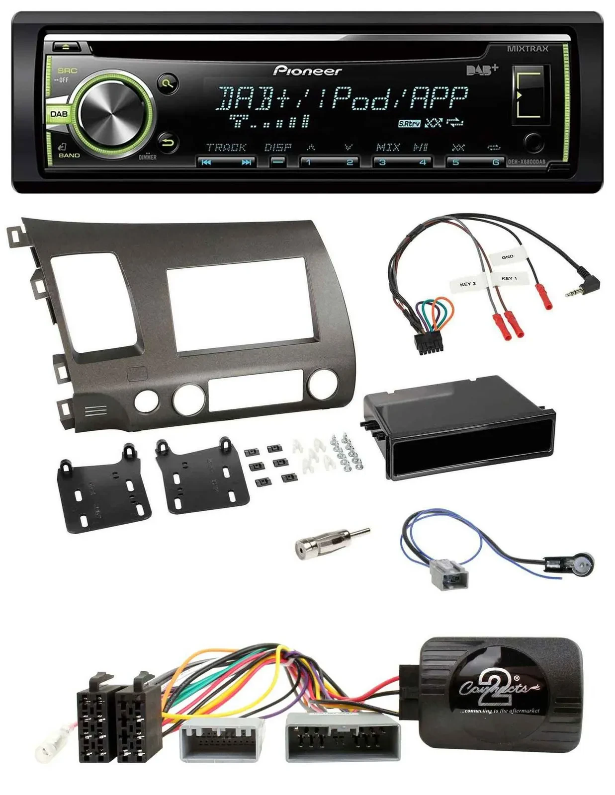 Автомагнитола Pioneer для Honda Civic Hybrid 2006–2010, DAB, USB, MP3, CD, антрацит