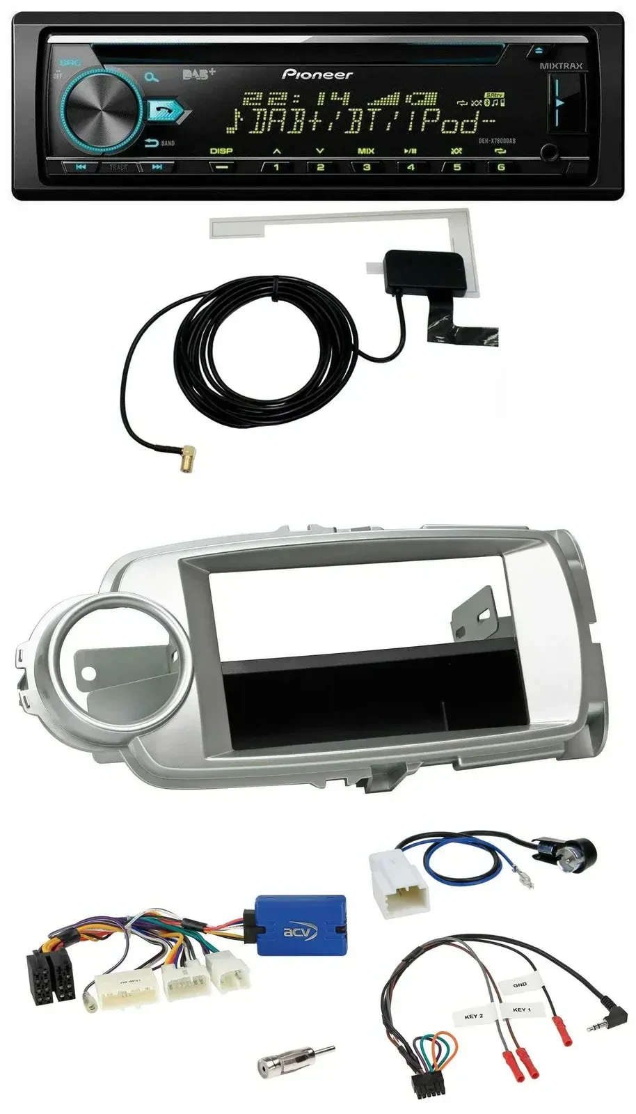 Автомагнитола для Toyota Yaris Pioneer DAB, CD, USB, MP3, серебристый (2011–2014)