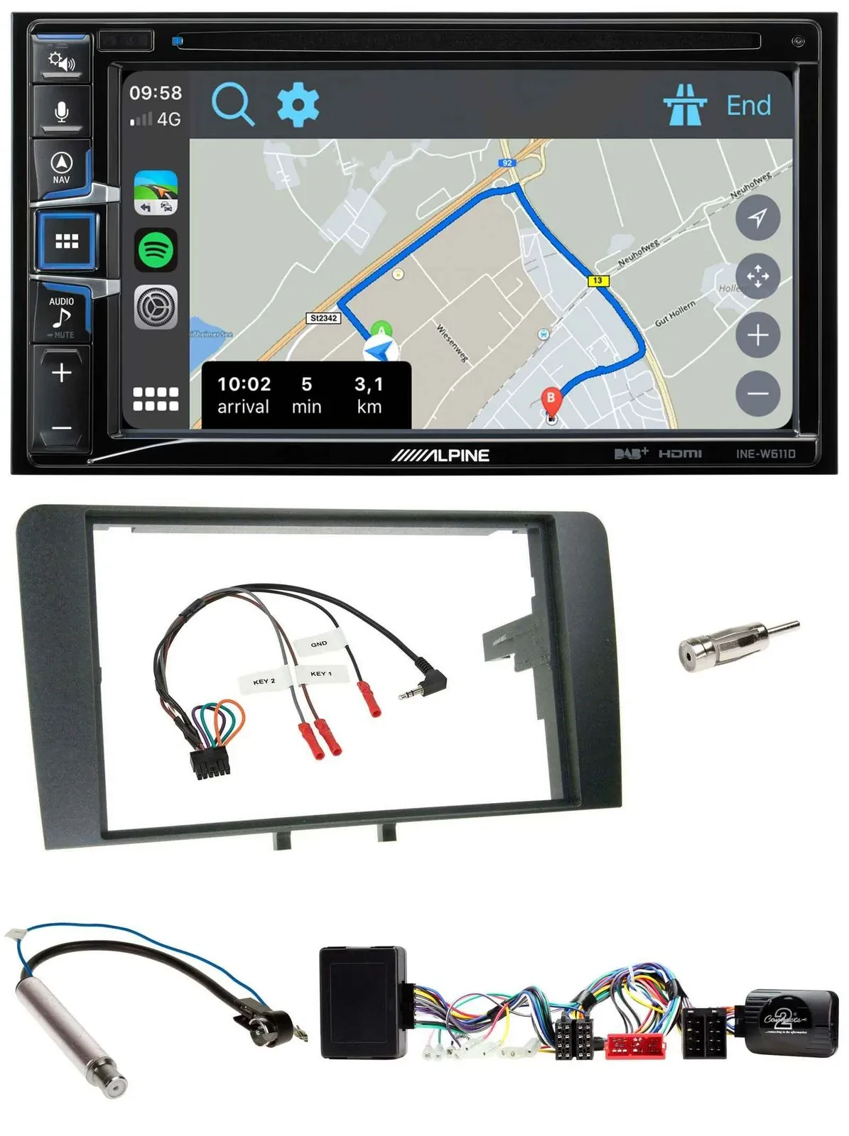 Alpine DAB TMC Bluetooth 2DIN USB Lenkrad Navigation für Audi A3 Symphony Aktiv