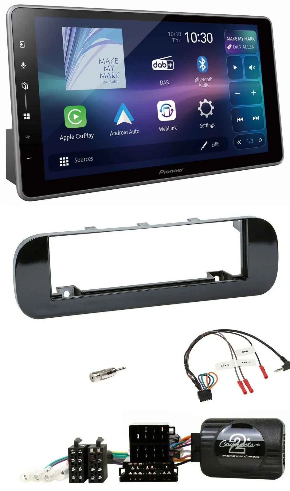 Pioneer Bluetooth USB DAB Lenkrad Autoradio für Fiat Panda 12-20 schwarz glänzen