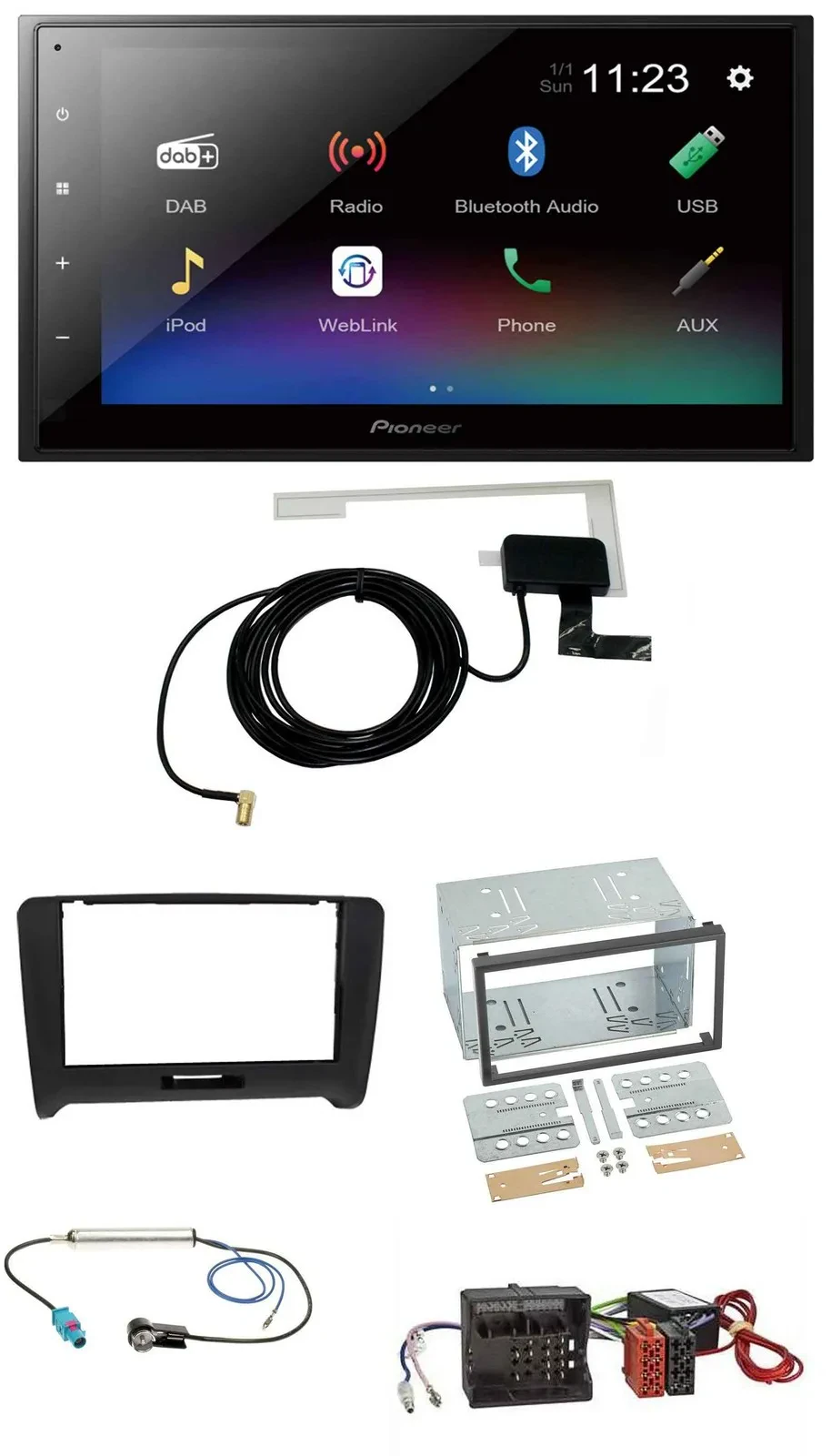 Pioneer DAB MP3 Bluetooth 2DIN USB Autoradio für Audi TT 06-14 Aktivsystem Quadl