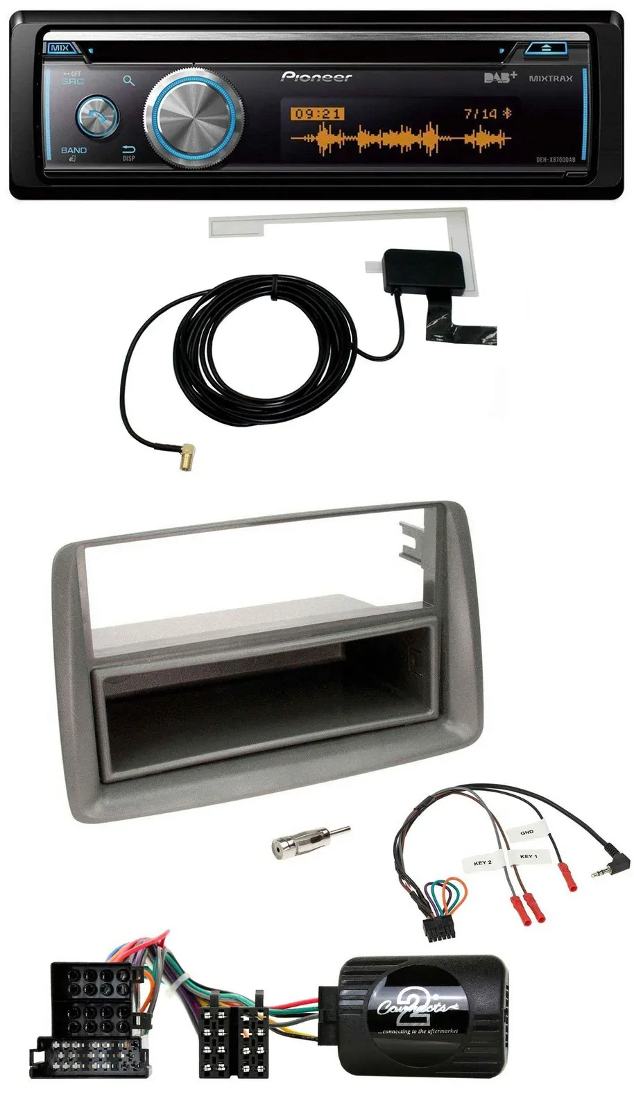 Pioneer Bluetooth DAB Lenkrad USB CD Autoradio für Fiat Panda 04-10 169 grau