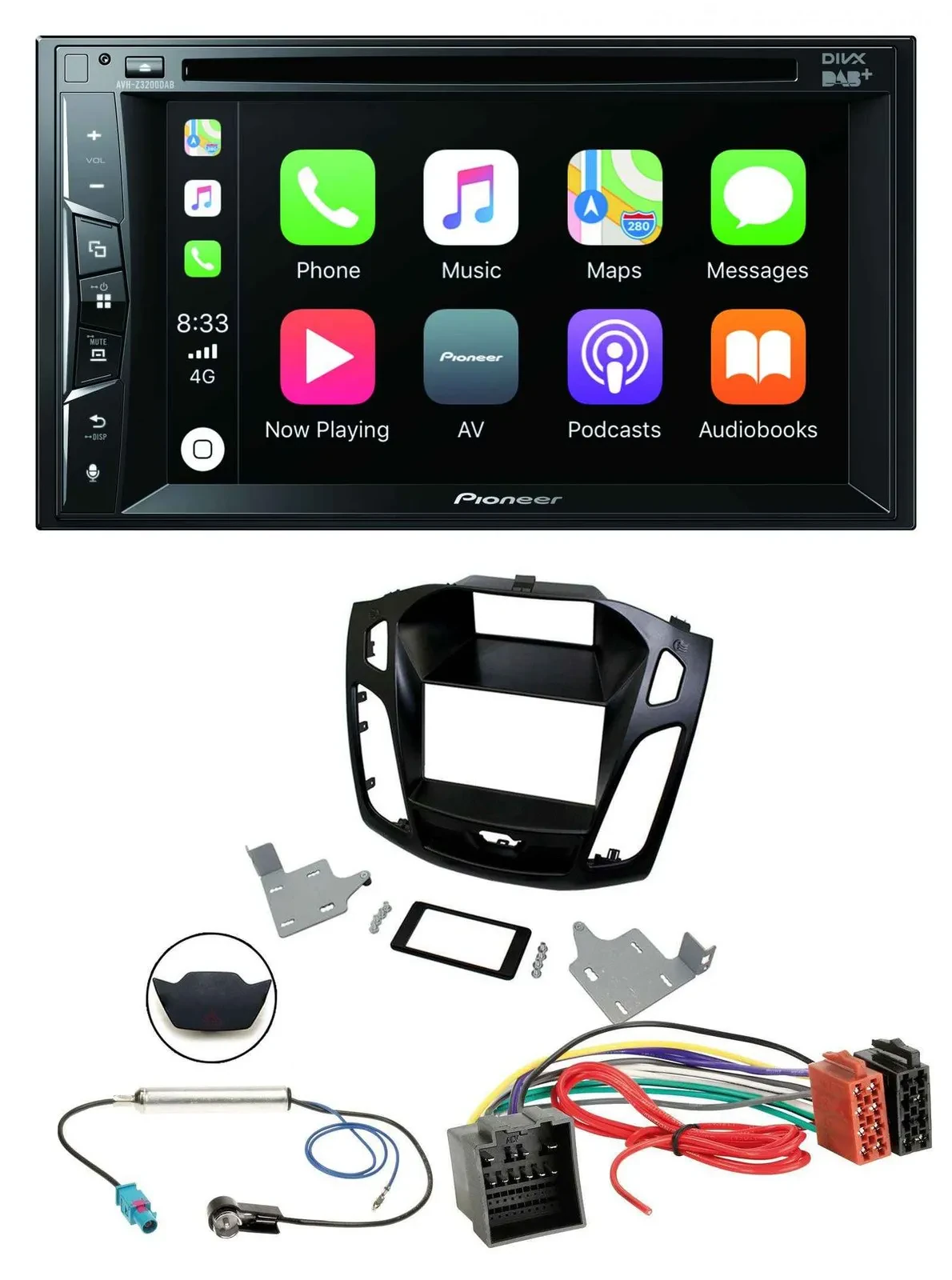 Pioneer MP3 USB DVD Bluetooth DAB 2DIN Autoradio für Ford Focus ab 2018 schwarz