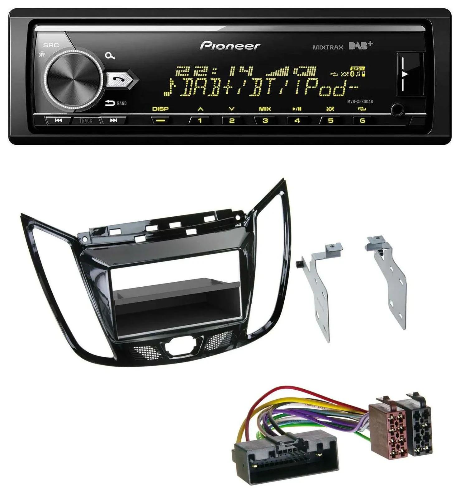 Автомагнитола для Ford C-Max/Kuga Pioneer Bluetooth, USB, DAB, MP3, черная (рояльный лак)
