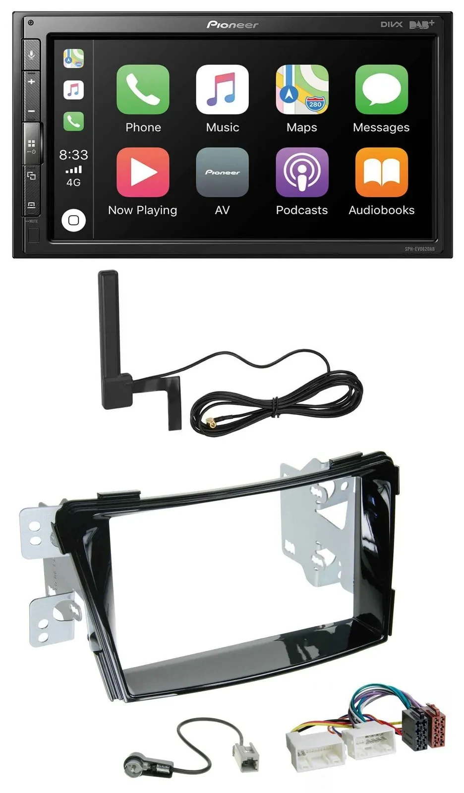 Автомагнитола для Hyundai i40 Pioneer 2-DIN, USB, Bluetooth, DAB, MP3, черный глянец