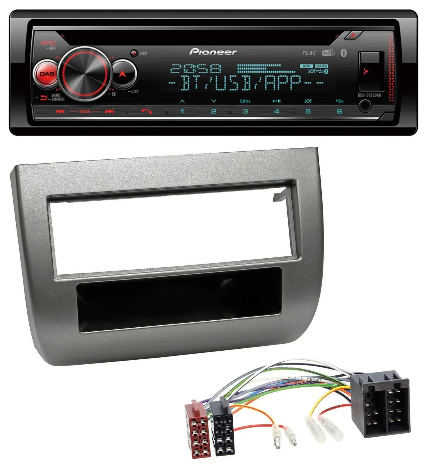 Автомагнитола Pioneer CD, DAB, Bluetooth, USB для Lancia Y (2003–2011), темно-серебристый