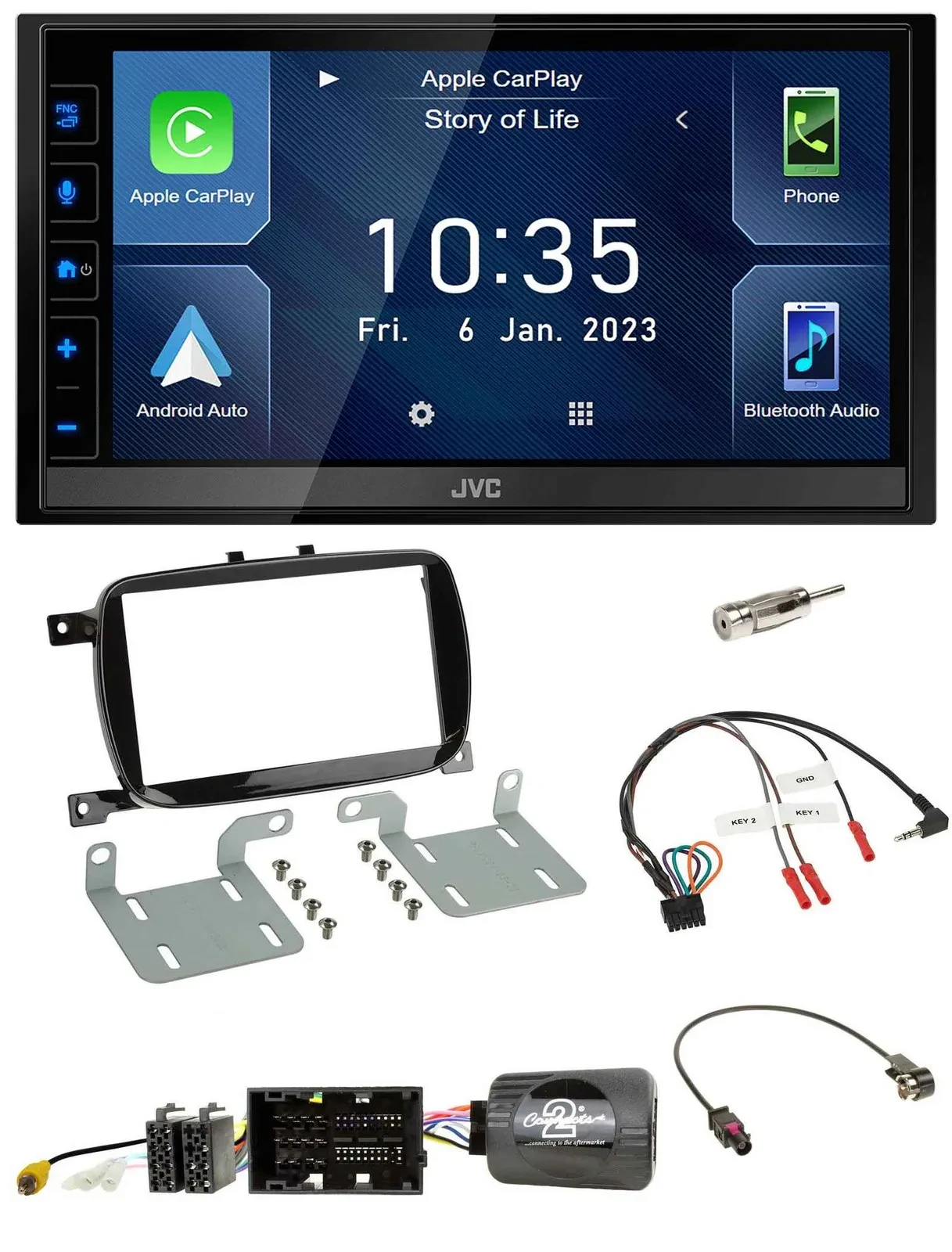 JVC DAB Bluetooth Lenkrad USB 2DIN Autoradio für 500 X ab 2016 Facelift Piano