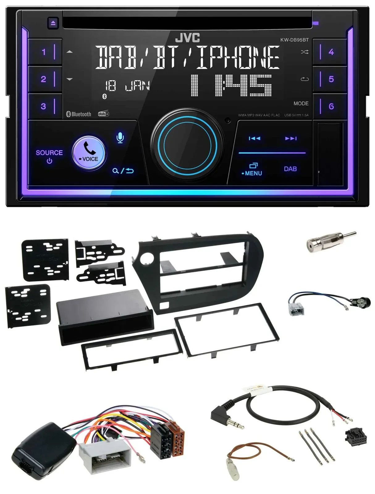 Автомагнитола JVC 2-DIN DAB Bluetooth CD USB для Honda Insight ZE2 2009–2013 с поддержкой кнопок на руле