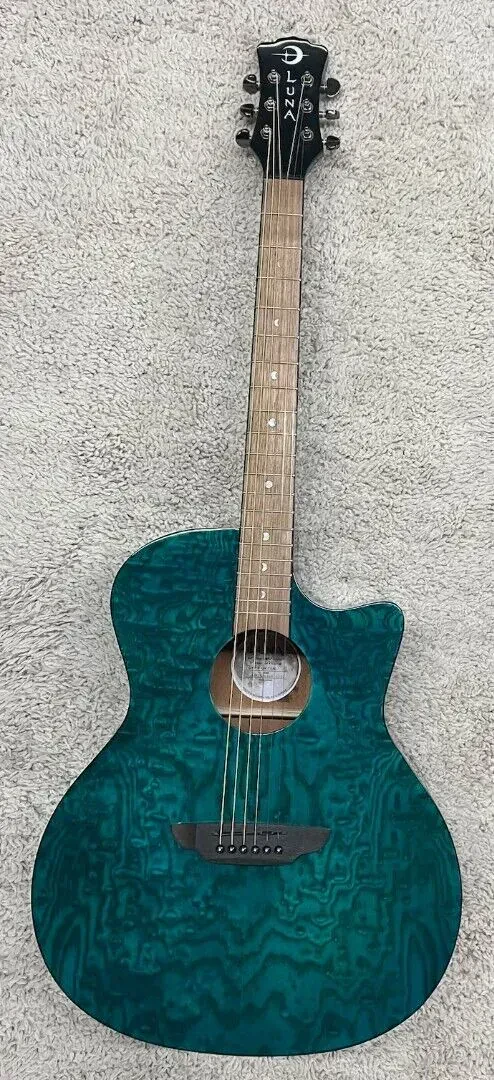 Luna GYP E QA TEAL Gypsy Teal Grand Concert Size Acoustic Electric Guitar