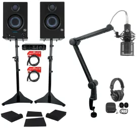 2) Presonus Eris 3.5BT 3.5" Studio Monitors+Interface+Mic+Headphones+Stands+Pads