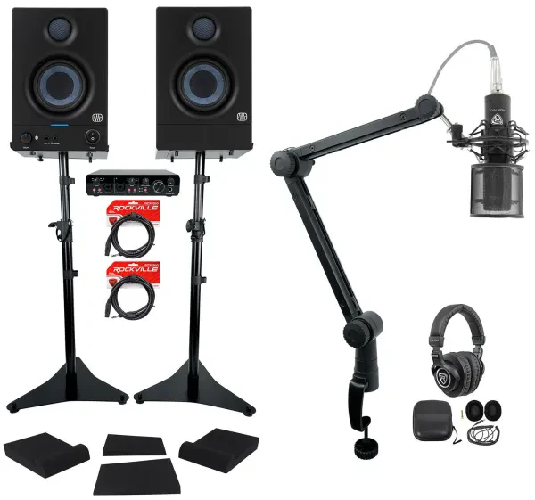 2) Presonus Eris 3.5BT 3.5" Studio Monitors+Interface+Mic+Headphones+Stands+Pads