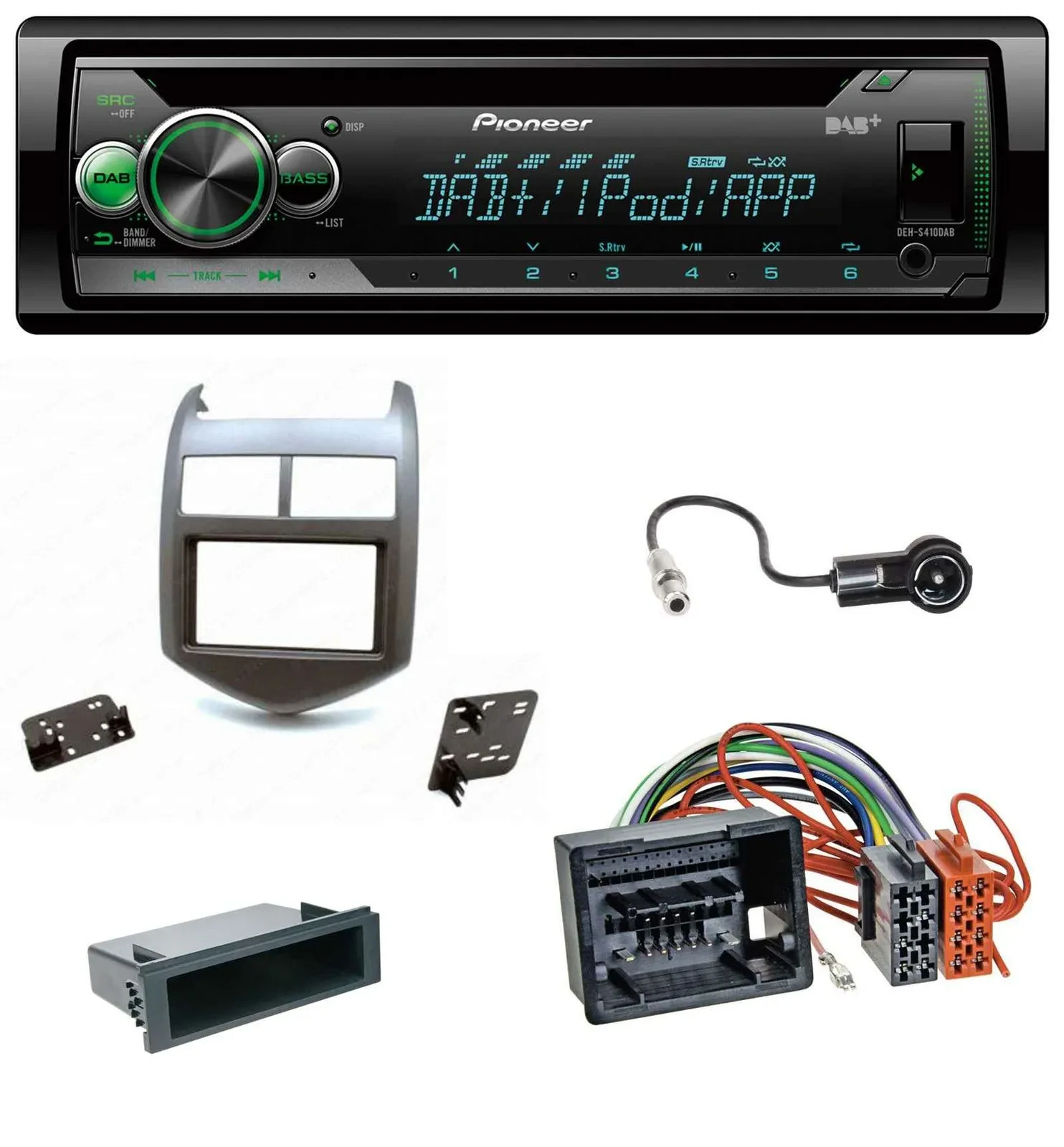 Автомагнитола Pioneer для Chevrolet Aveo/Sonic (с 2011) CD, USB, MP3, DAB, AUX, тёмно-серый