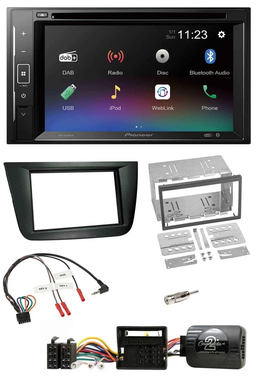 Автомагнитола Pioneer 2DIN, Bluetooth, DAB, DVD, USB, черная, поддержка кнопок на руле, для Seat Altea/Toledo