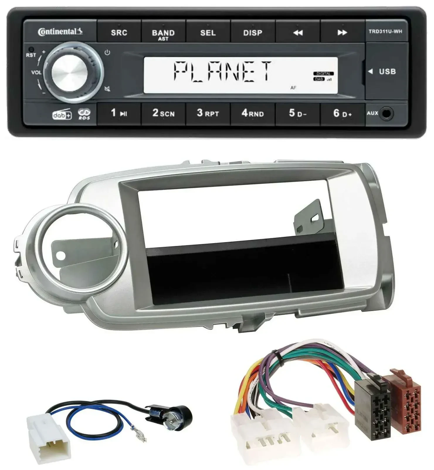 Continental MP3 AUX USB DAB 1DIN Autoradio für Toyota Yaris (11-14) - silber