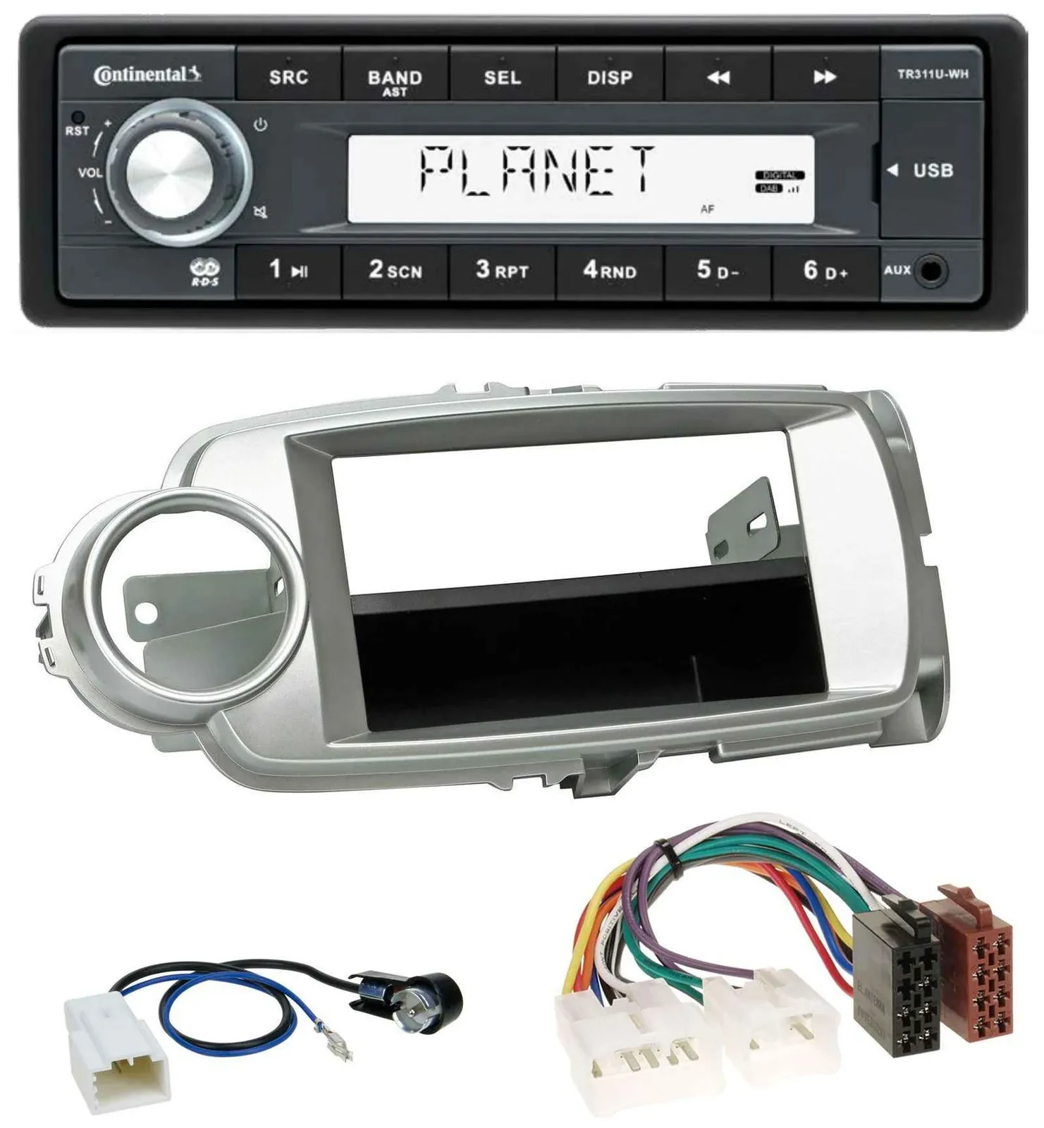 Continental USB MP3 AUX 1DIN Autoradio für Toyota Yaris (11-14) - silber
