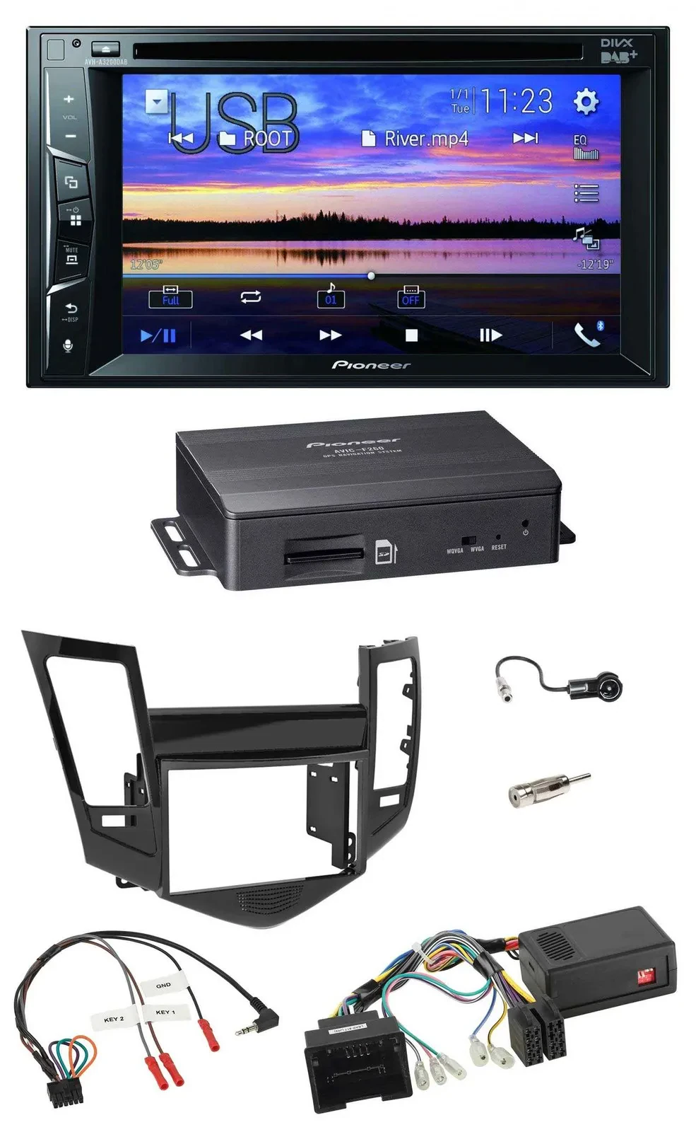 Pioneer 2DIN TMC DAB Lenkrad USB Bluetooth Navigation für Chevrolet Cruze 05/200