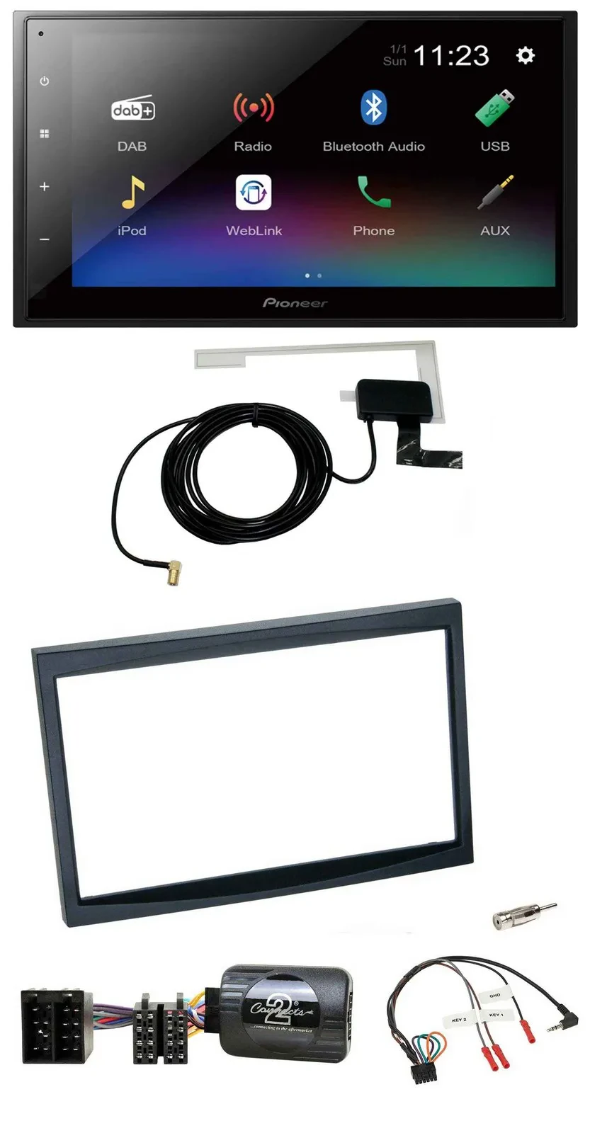 Автомагнитола Pioneer 2DIN DAB, Bluetooth, USB для Citroen C3/C2/Berlingo, черная