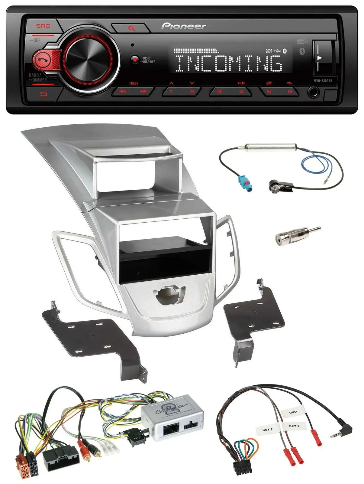 Pioneer Bluetooth USB DAB Lenkrad Autoradio für Ford Fiesta 2010-17 Display silb