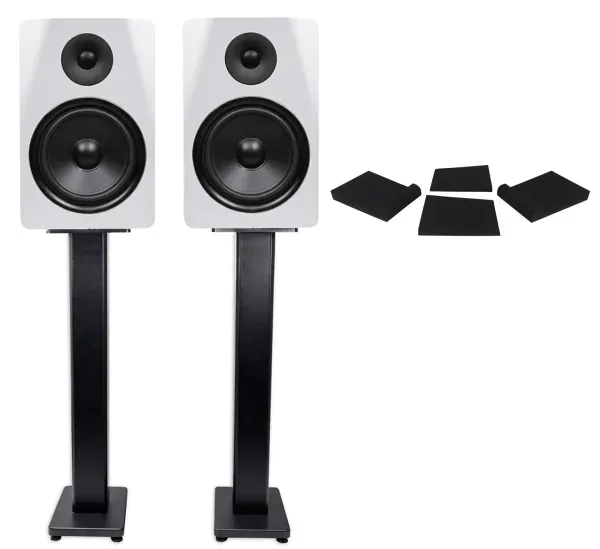 2) Rockville DPM8W Dual Powered 8" 600 Watt Active Studio Monitors+Stands+Pads