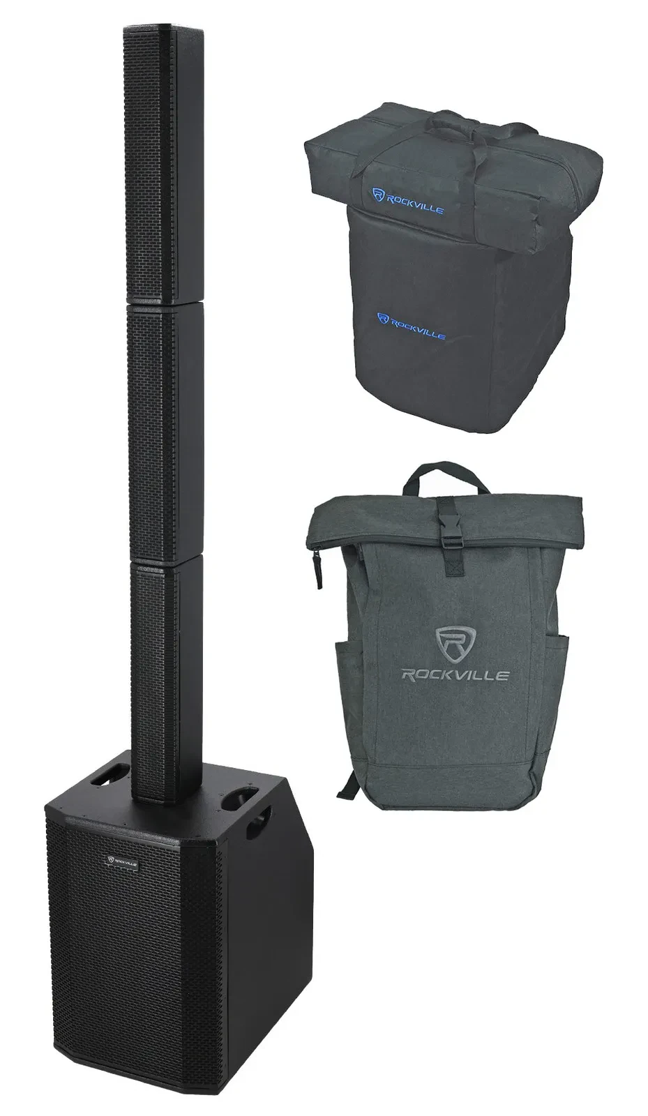 Активная акустическая система Rockville TITAN ARRAY SYSTEM V2 колонная, сабвуфер 10", серый, с рюкзаком
