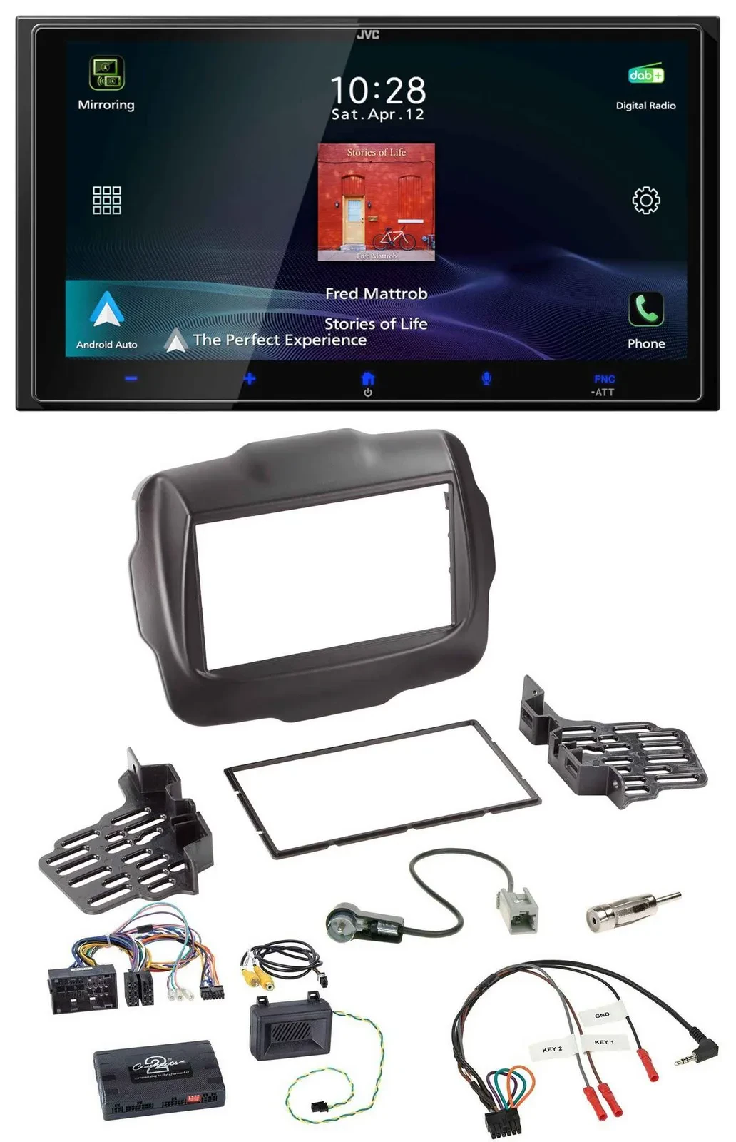 JVC USB Bluetooth 2DIN DAB Lenkrad Autoradio für Jeep Renegade ab 2015