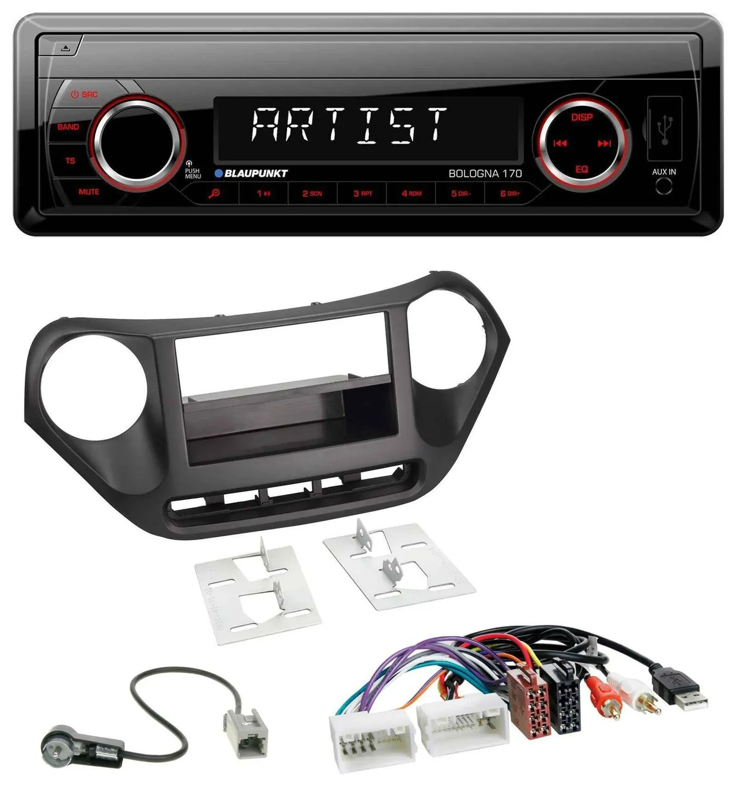 Blaupunkt SD USB 1DIN MP3 AUX Autoradio für Hyundai i10 (ab 2013) AUX USB