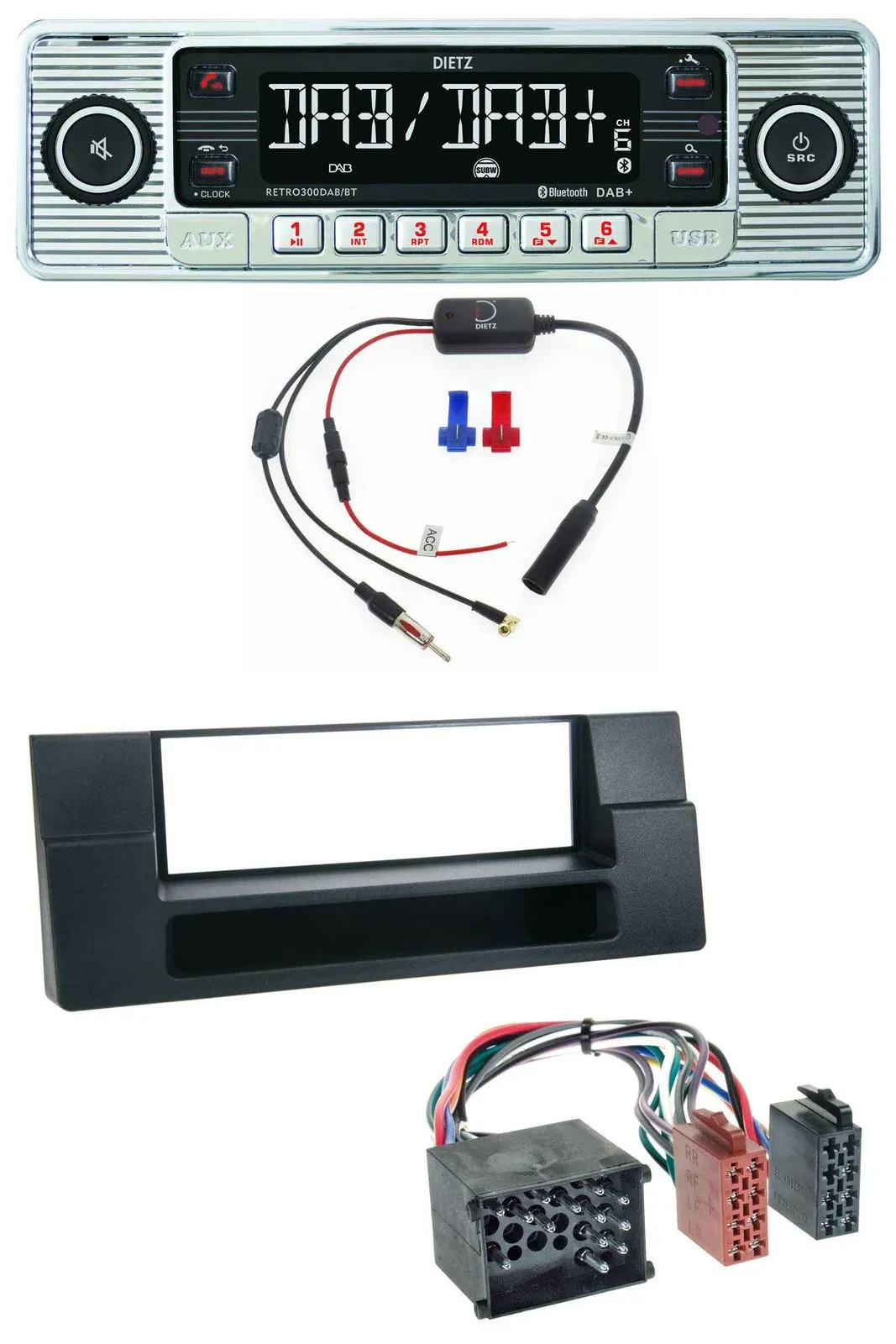 Dietz DAB USB MP3 Bluetooth Autoradio für BMW X5 E53 5er E39 Rundpin Ablagefach