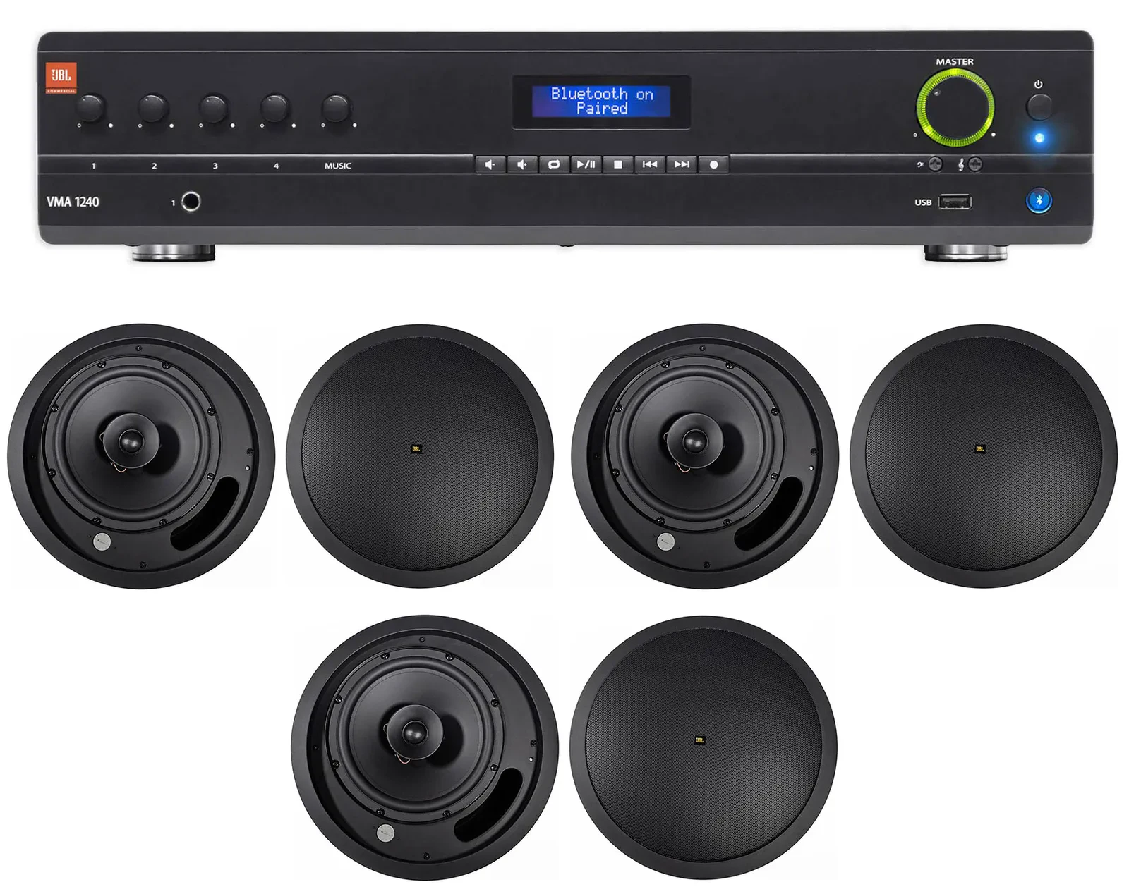 Потолочная акустика JBL Control 18C/T Black с усилителем (6 штук)