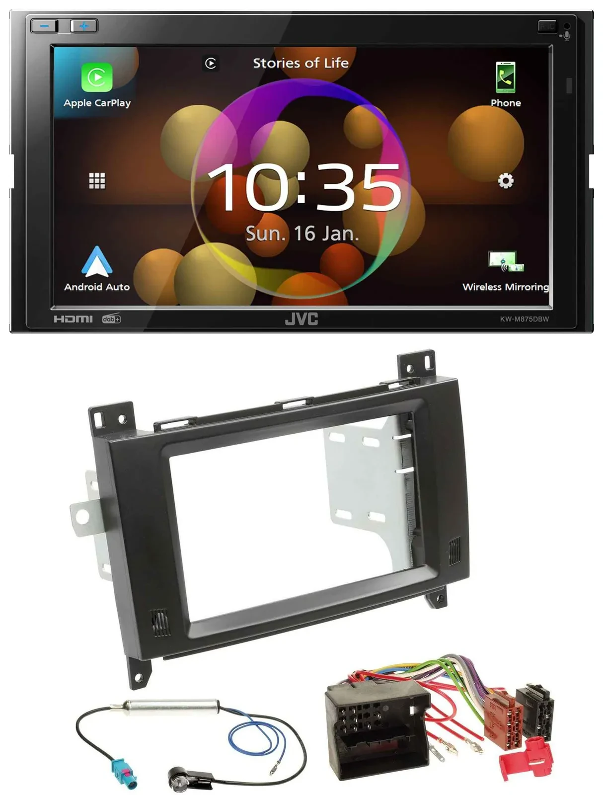 Автомагнитола JVC 2DIN, DAB, Bluetooth, USB, для Mercedes Viano/Vito 2006–2014, черная