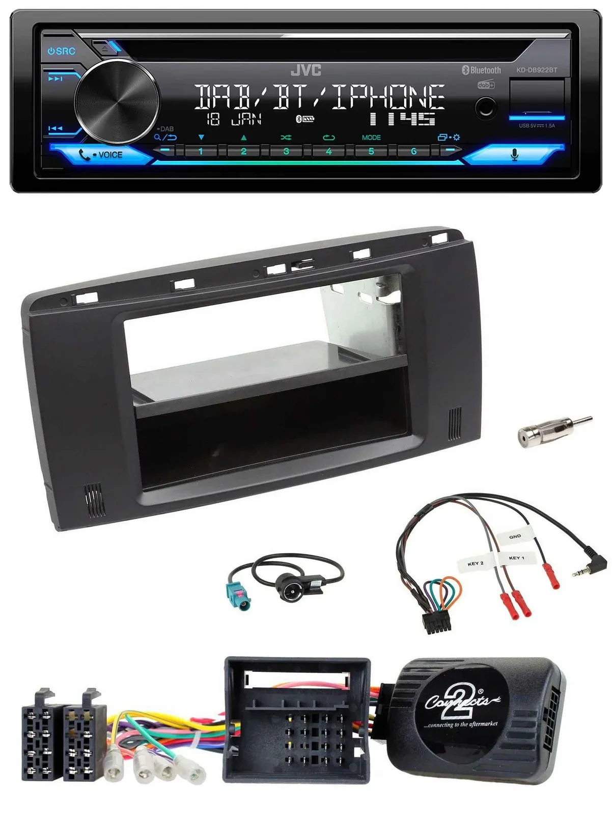 JVC Bluetooth Lenkrad USB DAB CD Autoradio für Mercedes R-Klasse W251 2006-2012