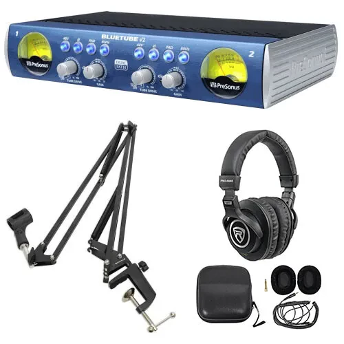 Presonus Bluetube DP V2 2 Channel Tube Mic Pre-Amp DP2+Boom Arm+Headphones