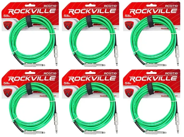 Инструментальный кабель Rockville RCGT10G Green 3 м (6 штук)