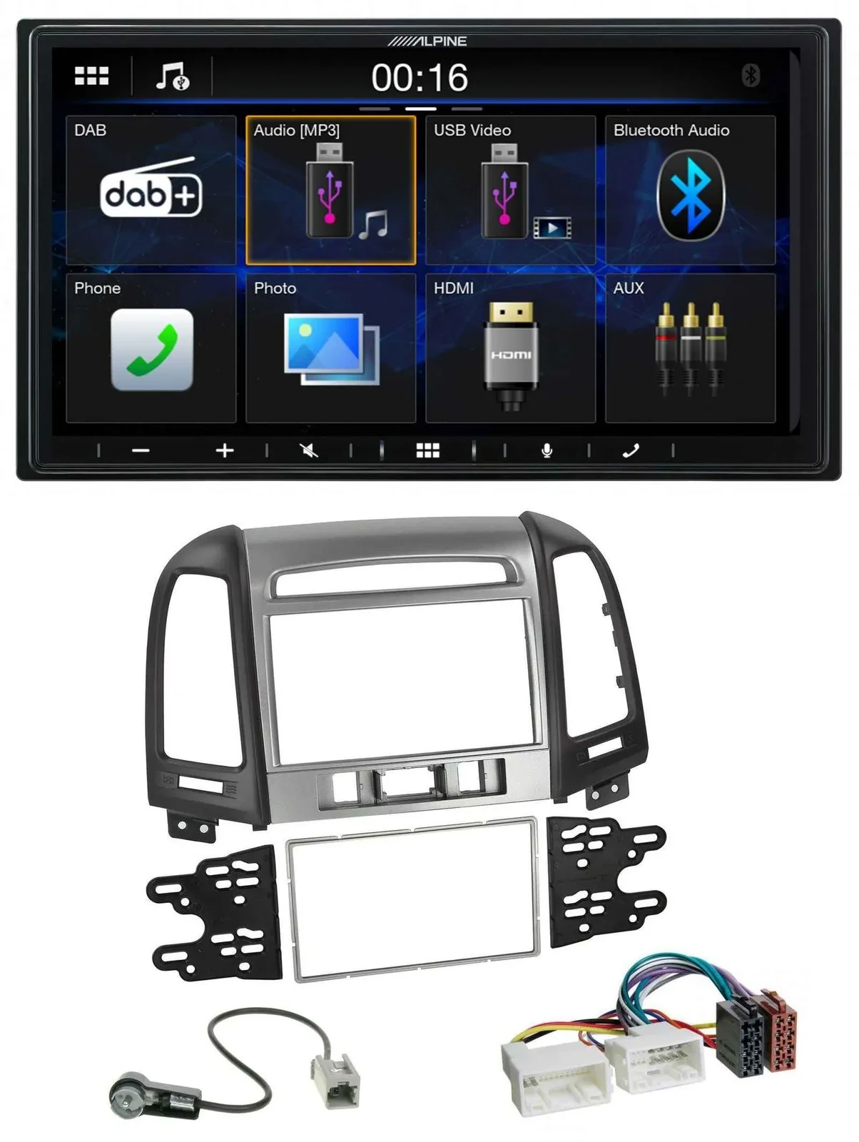 Alpine Bluetooth 2DIN MP3 DAB USB Autoradio für Hyundai Santa Fe 3 Schalter 06-1