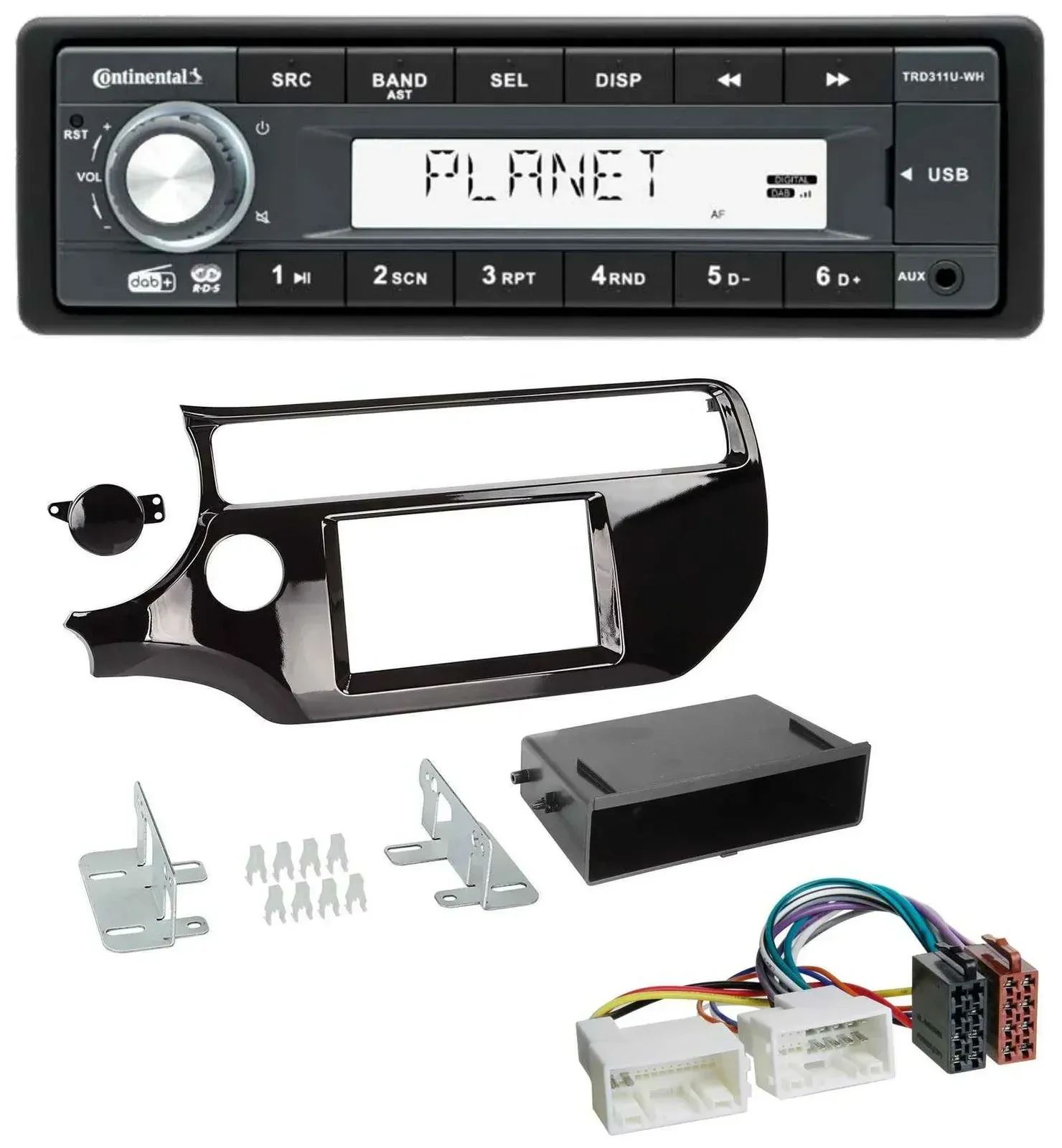 Continental MP3 AUX USB DAB 1DIN Autoradio für Kia Rio UB ab 2015 piano-schwarz
