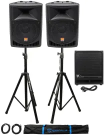 (2) Rockville RPG8 8" Powered 400W DJ PA Speakers+Active Sub+Stands+Cables+Bag