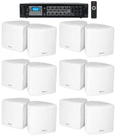 Rockville Commercial 6-Zone Bluetooth Amp+12 3.5" White Cube Restaurant Speakers