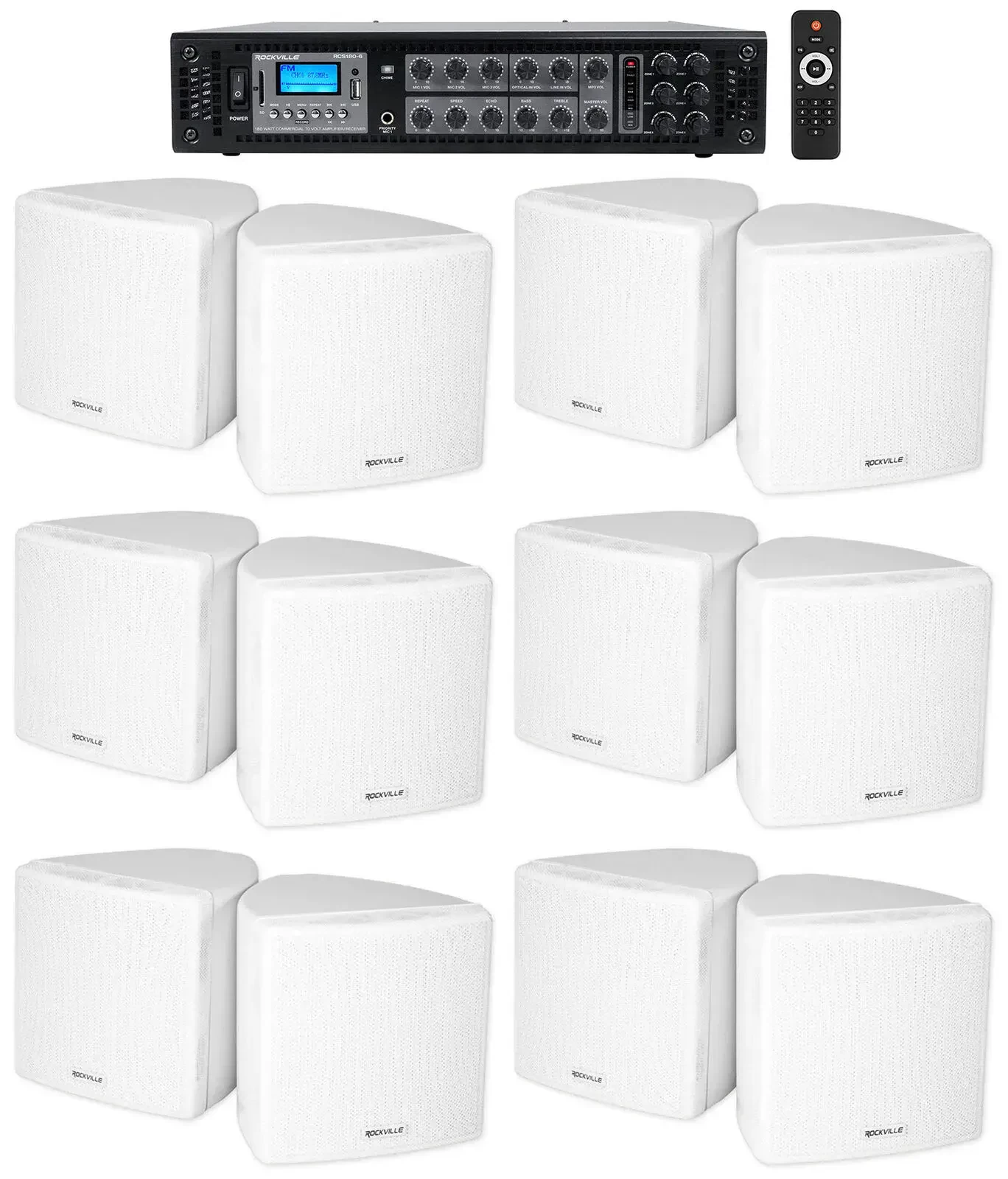 Настенная акустика Rockville Cube 70v White с усилителем (12 штук)
