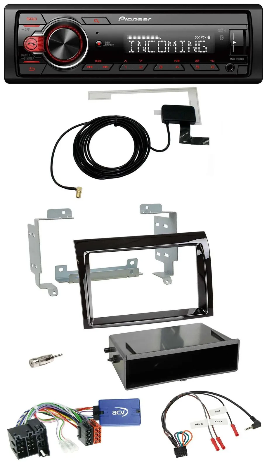 Автомагнитола для Fiat Ducato 2008–2011 Pioneer DAB, Bluetooth, USB, совместима с управлением на руле, цвет черный (piano black)