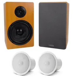 (2) Wood 6.5" Home Bookshelf Speakers w/Kevlar Woofers+JBL In-Ceiling Subwoofers