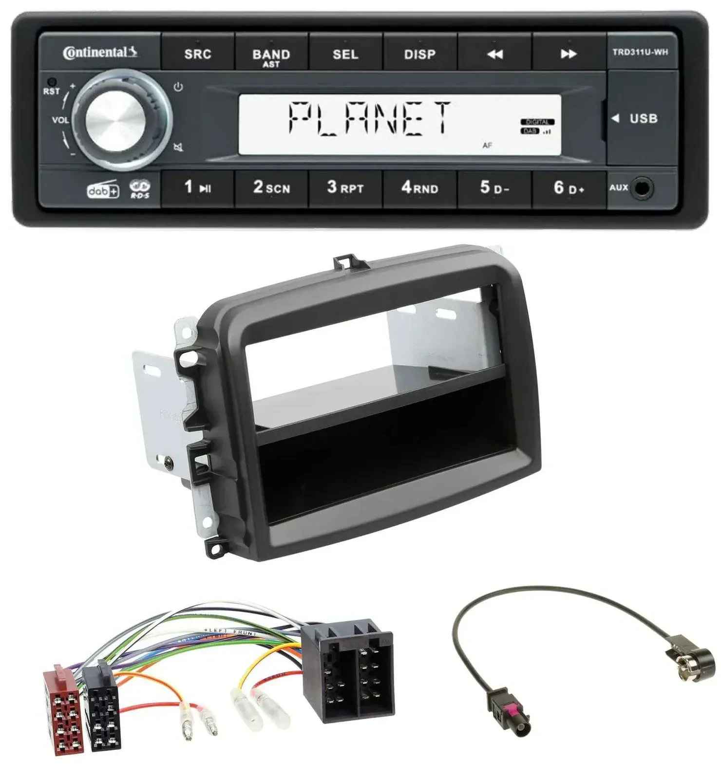 Continental MP3 AUX USB DAB 1DIN Autoradio für Fiat 500L (mit ISO, ab 2012)