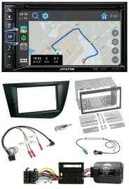 Автомагнитола для Seat Leon 2005–2009 Alpine 2DIN, с навигацией, DAB, TMC, Bluetooth, USB, совместима с кнопками на руле, черная